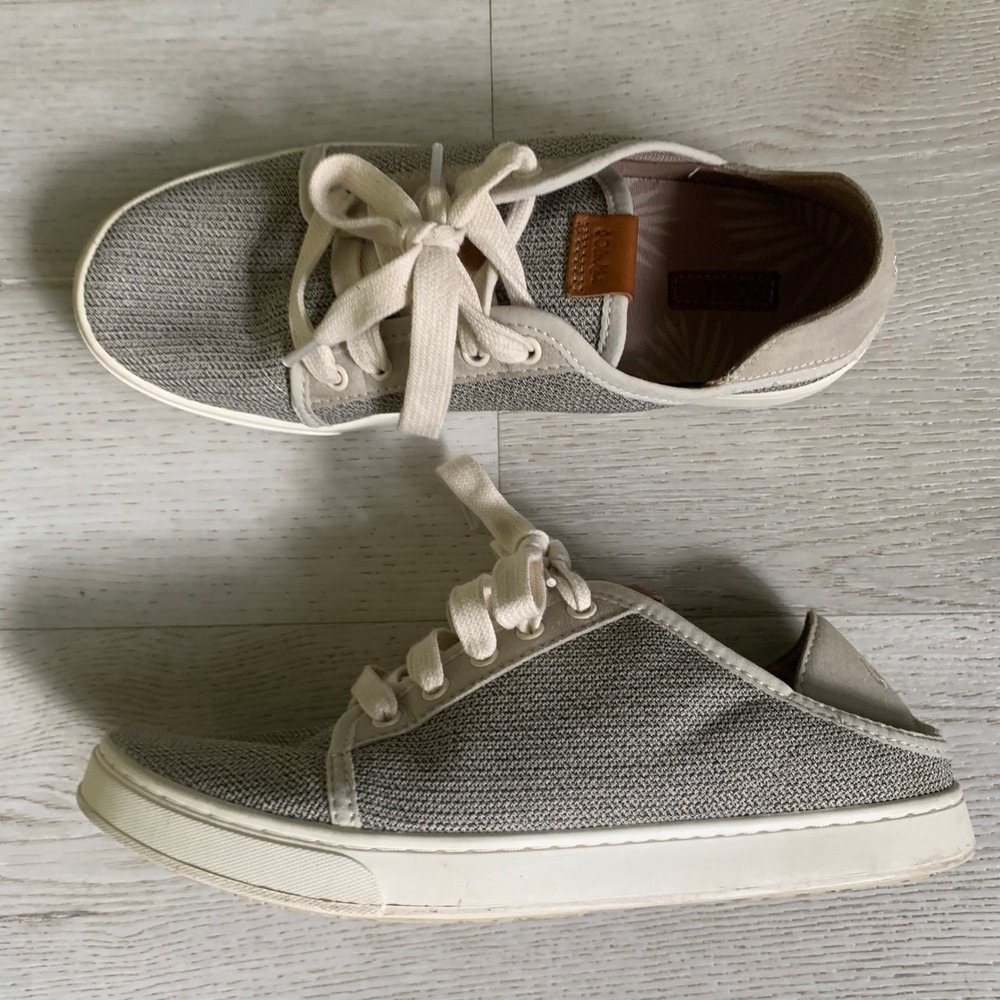 OluKai Pehuea Li Women 8.5 Tapa White Mesh Drop-In Heel Sneakers 20379-2020